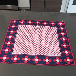 Polka Dot Floral Border Scarf - Navy, Red & White